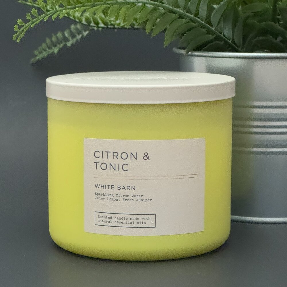 BBW Citron & Tonic White Barn Bath & Body Works 3 Wick Candle
